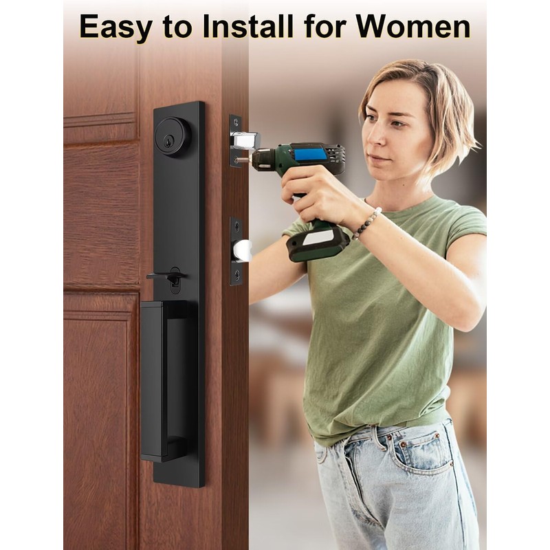 Tinewa Front Door Lock Set, Full Escutcheon Front Door Handle