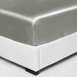 Wotcsil Satin Spannbettlaken 180x200cm Hellgrau für Matratze Boxspringbett Topper bis 30 cm Satin Seide Spannbetttuch Bettlaken Elastisch Deluxe Unifarben Spannbetttuch Polyester-Satin