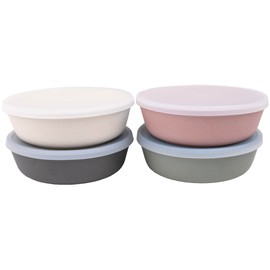 WeeSprout Bamboo Kids Bowls with Lids, Set of Four 15 oz Kid-Sized Bamboo Bowls, Bamboo Kid Bowls with Lids for Leftovers, Dishwasher Safe (Pink, Green, Gray, & Beige)