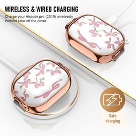 Maxjoy for Cute Airpods Pro 2 case with Safety Lock,Compatible Airpods Pro Case 2nd/1st Gen,for Pink Bow AirPods Case Coverfor Women Girly with Keychain-Transparent