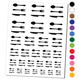 Knife Fork Spoon Kitchen Dining Set Temporary Tattoo Water Resistant Fake Body Art Set Collection - Black (One Sheet)