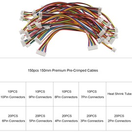 ATMLCOER ZH 1.5MM 140Pcs JST Connector Kit with 100Pcs 28AWG Premium Pre-Crimped Cables, 2/3/4/5/6/7/8/9/10 Pin Housing JST Adapter Cable Connector Plug Terminals