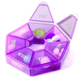 Pastillero portátil de 7 lados para planificador de medicamentos (contenedor de viaje semanal de siete días) para medicamentos, vitaminas, organizador, dispensador de pastillas, organizador y recipientes de recordatorio