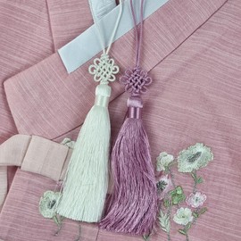 Seoulful Vintage Mini Korean Silk Knot Norigae Set - 2 Pack Traditional Tassel Charms in 7 Colors - Decorative Hanbok Accessories (Gray)