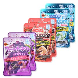 Bour-bon Fettuccine Gummy Candy Jelly 50g - Italian Grape, Soda & Cola Flavors 2Pack Each Total 6pcs, Unique Fettuccine Shape,Chewy Texture, Gummy Candy Bulk Japanese Snack, Gummies Candy Variety Pack