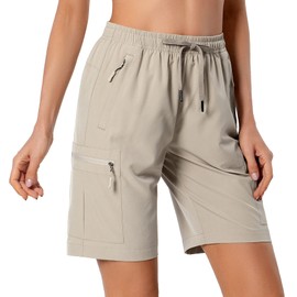 Women's Lightweight Hiking Cargo Shorts Quick Dry Athletic Shorts for Camping Travel Golf with Zipper Pockets Water Resistant Khaki