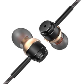 GUUVOR Wired In-Ear Headphones, Magnetic Earphones with Microphone, Wired Earbuds 3.5mm Jack Noise Isolating Headset with with Volume Control, Black-Gold