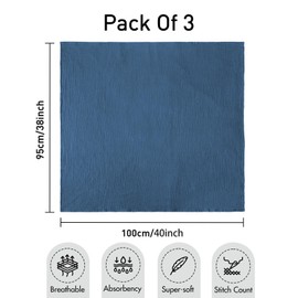 Soarwg Kids Swaddling Cloths Baby Muslin Cloth for Newborns, Pack of 3 Muslin Blankets, Large 95 x 100 cm Baby Blanket - Swaddle Blanket, Burp Cloths, Swaddle Cloth Essential Items for Baby Shower, Blue