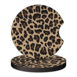 2 Pcs Car Cup Coasters, Brown Cheetah Print Universal Non-Slip Rubber Car Coasters for Cup Holders 2.75 inch, Car Interior Accessories for Women