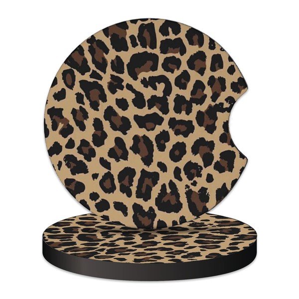 2 Pcs Car Cup Coasters, Brown Cheetah Print Universal Non-Slip