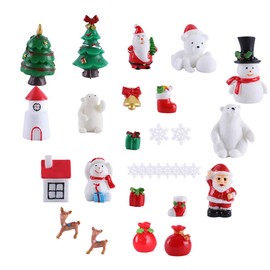 30pcs Christmas Miniature Ornaments Kit, Miniature Fairy Garden Christmas Accessories DIY Snow Globe Figurines, Resin Santa Snowman Reindeer Houses Micro Landscape Ornaments Xmas Party Decoration