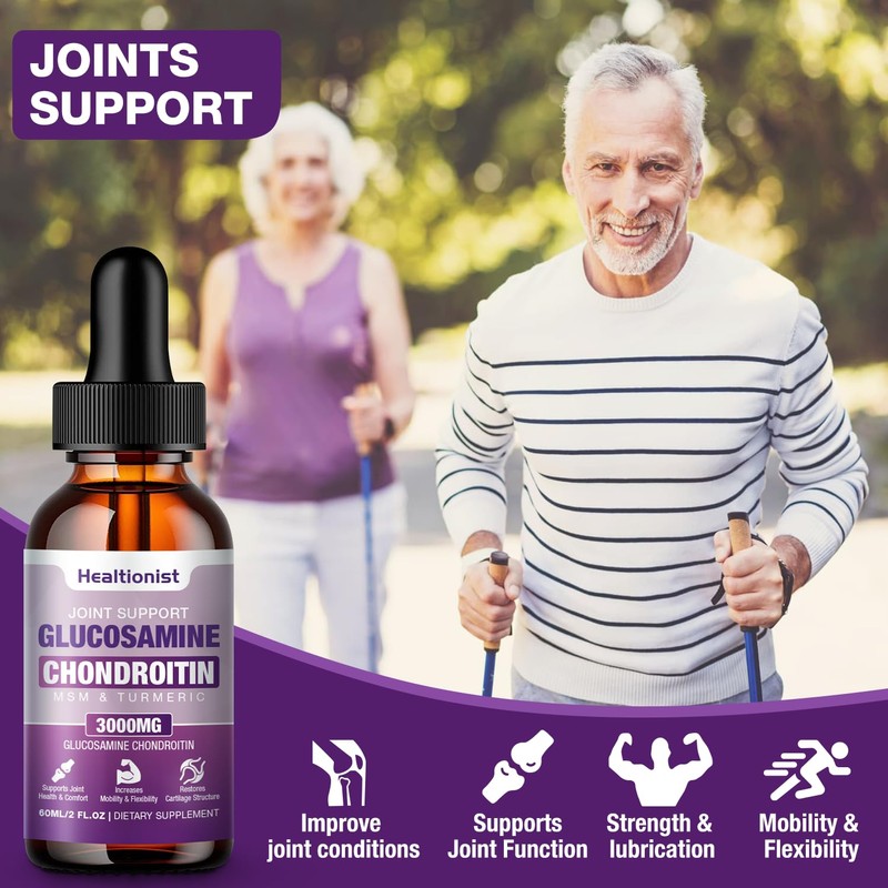 Healtionist 1 Pack Glucosamine Chondroitin MSM Liquid Drops, Extra Strength