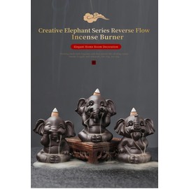 YYW Small Elephant 3 Set Backflow Incense Holder Ceramic Incense Burner with 10PCS Backflow Incense Cones for Home Office Decor