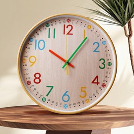 BORDEAG Wall Clock Without Ticking Noises 30 cm Learning Clock Learning Colourful Numbers Modern Quartz Silent Wall Clock Decorative Clock Colourful Clock Easy to Read for Living Room Bedroom School