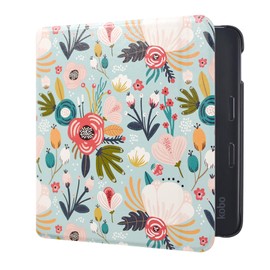 DMLuna Case for Kobo Libra Colour (Model:N428, 2024 Release), Slim and Lightweight Folio Premium PU Leather Protective Cover with Auto Sleep Wake Feature, Hill Flower