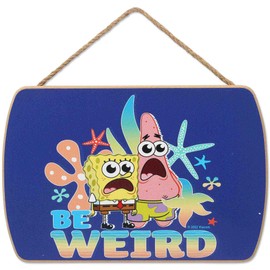 Open Road Brands Nickelodeon Spongebob Squarepants Be Weird Hanging Wood Wall Decor - Fun Spongebob Sign for Home Decorating