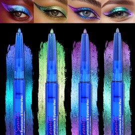 SUSIKEKI 4PCS Chameleon Metallic Eyeshadow & Eyeliner Gel Pencil Set – Multichrome Shifting Colors Glitter Eye Makeup, Waterproof Long-Lasting Smudge-Proof Duochrome Pencil for Multi-Dimensional Looks