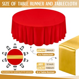 Tudomro 16 Pcs White and Light Blue Round Plastic Tablecloth and Satin Table Runner Set 84 Inch Round Table Covers 12 x 108 Inch Table Runners for Christmas Wedding Birthday Party Baby Shower