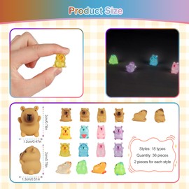 EliphonTowne 36PCS Mini Resin Capybara - Mini Animal Figures, Gift for Kids, Luminous Resin Animals Capybara for Creative DIY/Home Decor/Garden Landscaping/Desk Decorations