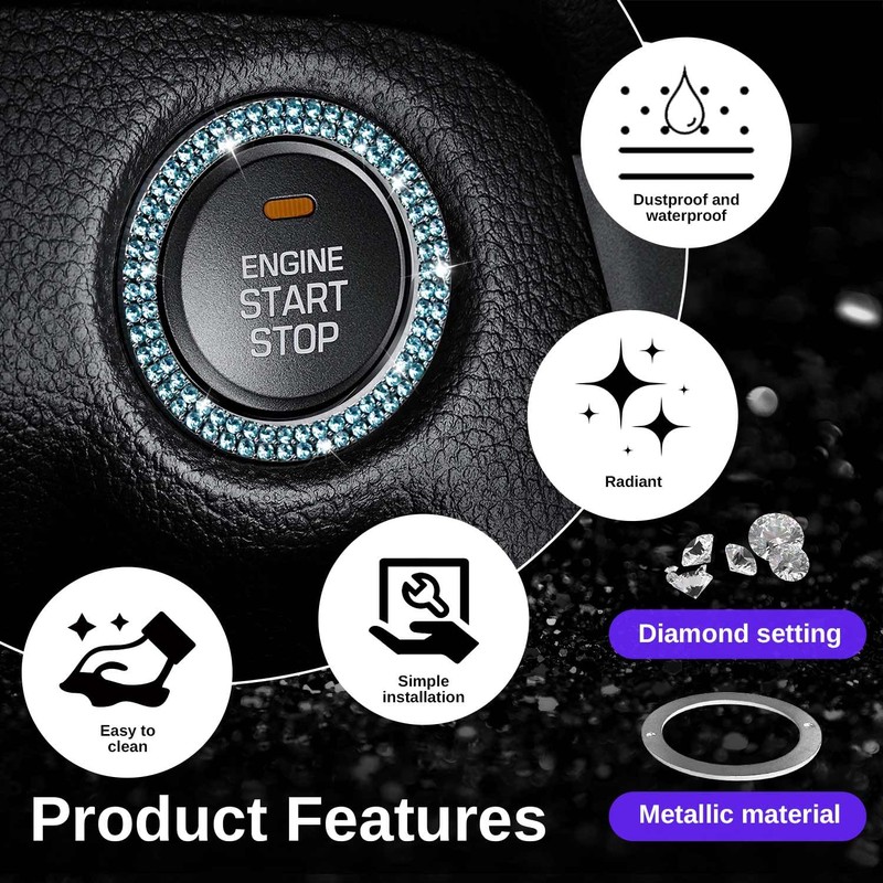 WHALETAIL 2PCS Bling Crystal Rhinestone Car Engine Start Ring Stickers,