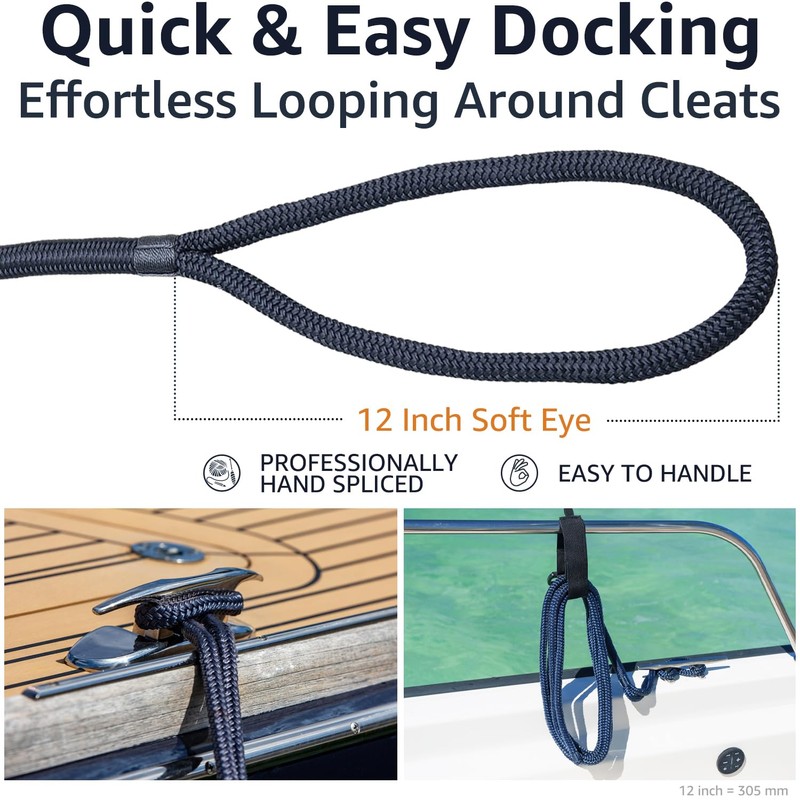 PACTHSD Double Braid 1/2" x 30' Boat Dock Lines (2-Pack)