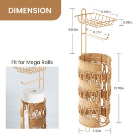 Freestanding Toilet Paper Holder, Idealmax Handmade Rattan Toilet Paper Roll Holder Stand for 4 Mega Rolls for Bathroom Storage