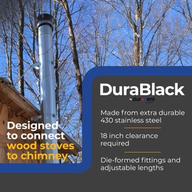 DuraVent DuraBlack 6 Inch 24 Gauge 430 Stainless Steel Easy Installation Single Wall Wood Burning Stove 90 Degree Elbow Connector, Black