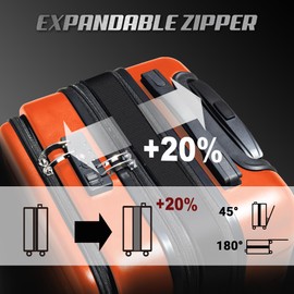 KEYTANG SmileLine Hardside Expandable Luggage W/Quick Access Front Open Pocket Lightweight Carry-on with Makeup Bag, Orange, 3 Piece Set