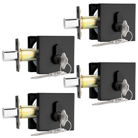 Probrico Black Double Cylinder Deadbolt,Keyed Both Side,Residential Security Square Door Lock for Interior and Exterior,4Pack