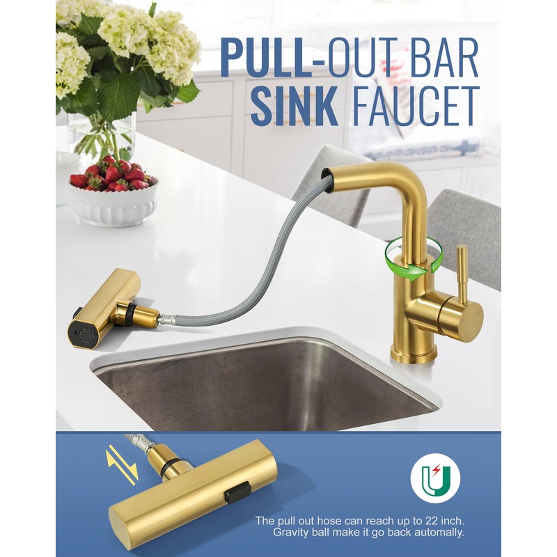 ALEASHA Bar Sink Faucet Single Hole, 3 Water Modes Wet