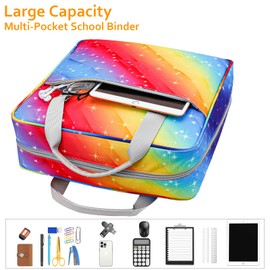 Zipper Binder with Strap, 2 Inch 3 Ring Binders, 500 Sheet Capacity Multi-Pocket Zipper Binder Bag Fit 13" Laptop, Zip Up Binder with Adjustable Padded Band for Girls Student Office