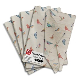 Pro Supply Global Birds Printed Tissue Paper for Gift Bags or Boxes and Wrapping - Bulk Decorative Art Tissue Paper for Packaging and Gifting | 24 Sheets 20" x 30"