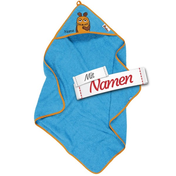 Hooded Towel with Name Embroidered in Aqua Blue for Baby