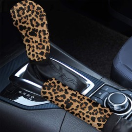 Wanyint Leopard Animal Print Neoprene Auto Handbrake Cover Gear Shift Knob Cover Set Wild Cheetah Car Interior Decor Accessories