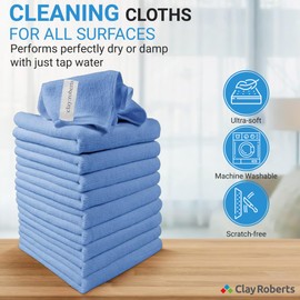 Clay Roberts Microfibre Cleaning Cloths, 40cm x 30cm - Pack of 5, Machine Washable, Polishing, Waxing & Dusting Cloth, Lint-Free, Scratch-Free
