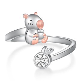 Capybara Ring 925 Sterling Silver Open Rings Animal Jewelry Gift for Women Capybara Lovers