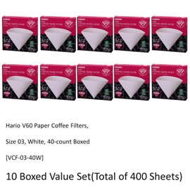 10 X Hario V60 Size 03 40-Count Boxed Coffee White Paper Filters, 10 Boxed Value Set (Total of 400 Sheets)