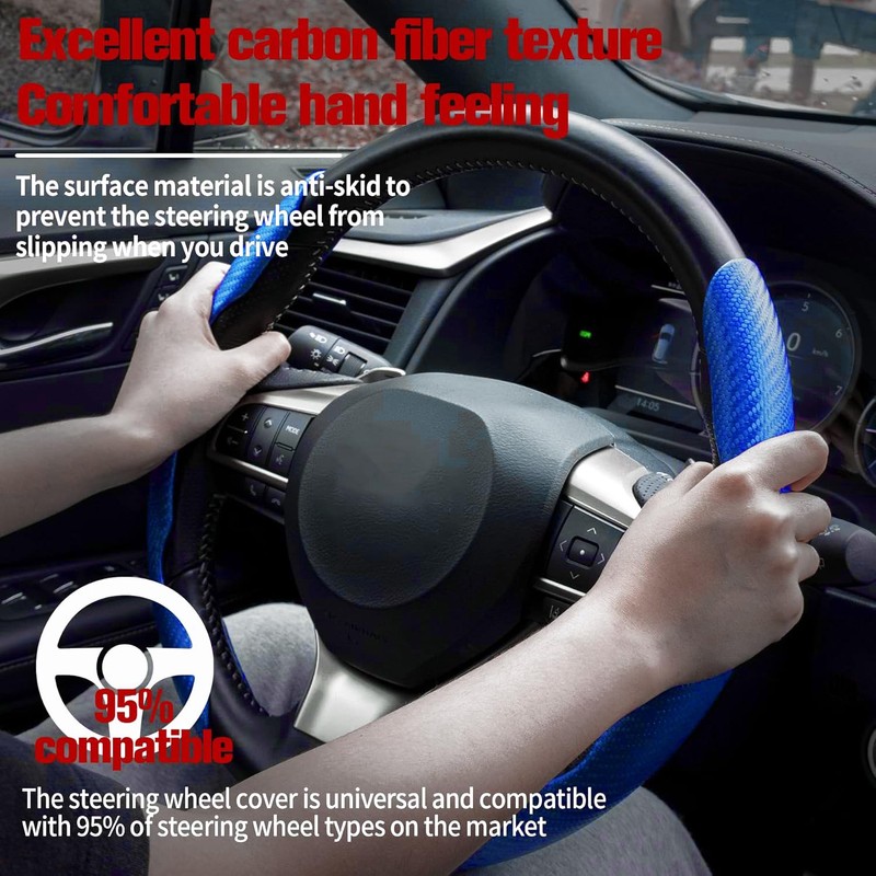 Amiss 2pcs Carbon Fiber Anti-Skid Steering Wheel Cover, Waterproof &