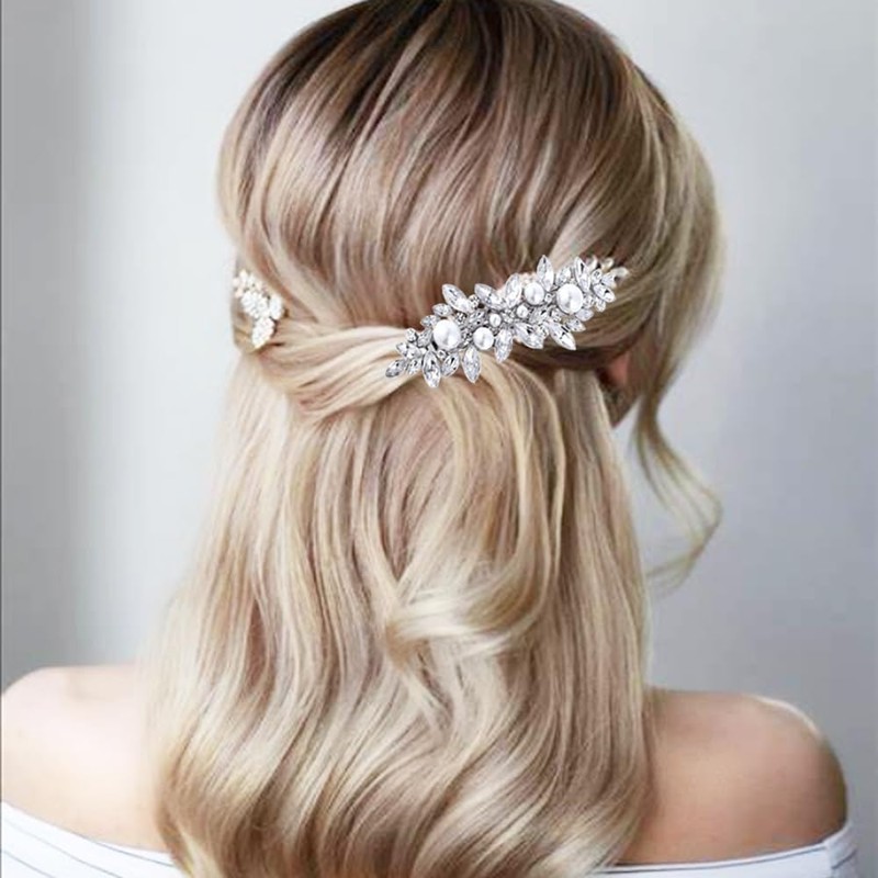 BetterJonny ラインストーン ヘアクリップ 2個 クリスタル パール ヘア バレッタ フラワー スパークル