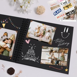 Scrapbook Álbum de Recortes de 17.78x17.78 cm con Papel Kraft de Tapa Dura Álbum de Fotos 20 Hojas Libro de Recuerdos para Familia Boda Bebe, Negro