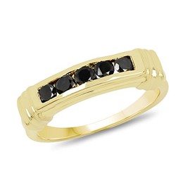 14K Yellow Gold Plated 0.50 Carat Genuine Black Diamond .925 Sterling Silver Ring