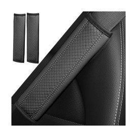 LKAHG 2PCS Car Seat Belt Cover, Carbon Fiber Leather Vehicle Safety Strap for Your Shoulder and Neck, Comfortable Soft Automotive Seatbelt Cushion Mats, Universal for SUV, Truck, RV (Black)