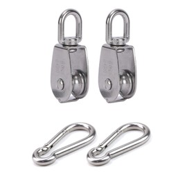 Set of 4 Pulley Set Included, 2 x M25 Pulley & 2 x Carabiner M6, Pulley for Ropes, Stainless Steel Pulley, Load Capacity 150 kg for Sun Sail, Stainless Steel Pulley