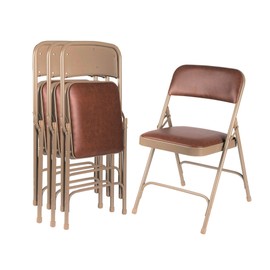 OEF Furnishings (4 Pack) Premium Vinyl Padded Folding Chair, Brown