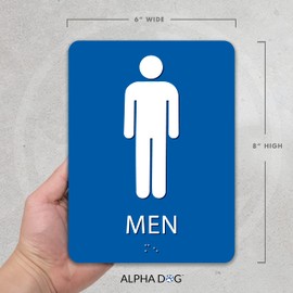 ALPHA DOG ADA SIGNS - Men's Bathroom Sign with Braille for Your Business, 8x6 Inch, ADA Compliant, Indoor or Outdoor, Easy Installation, Made in the USA, Blue