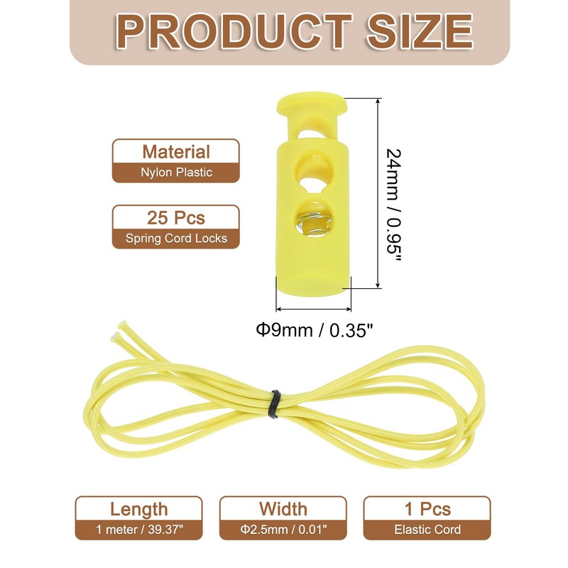 sourcing map 25 Pcs Double Hole Cord Locks with 39Inch