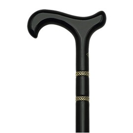 Walking Cane Bijoux black. This walking stick cane has a derby handle and hardwood black stained shaft. This wooden cane has a weight capacity of 250 pounds and 36 inches long.