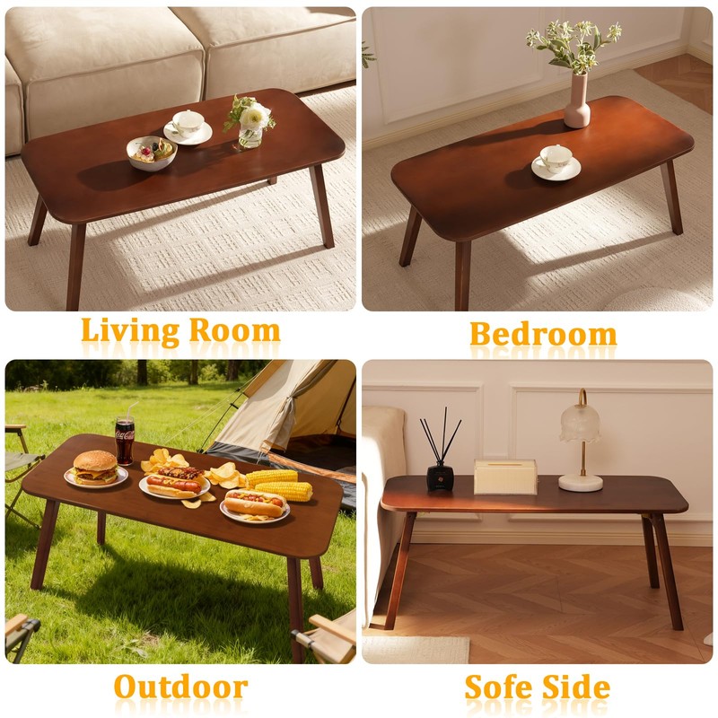 Baveke Folding Coffee Table- Foldable Floor Tables, Mid Century Coffee