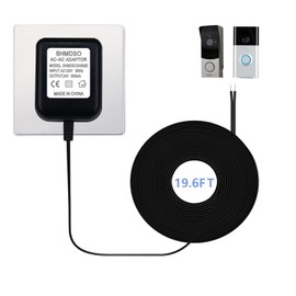 24V Video Doorbell Power Adapter,24V500MA Doorbell Power Supply,Compatible with Nest Arlo Eufy Wyze Ring Doorbell Transformer (Black 19.6 Feet)