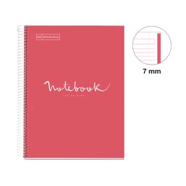 Miquelrius MR46717 Notebook A4 - 80 sheets 90 g - Stripes 7 mm - 1 color stripe - Plasticized hardcover - Color Coral